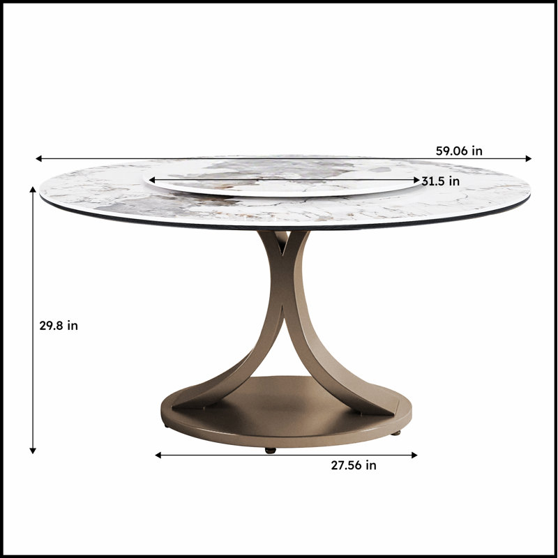 Table de salle à manger 59 pouces ronde avec plateau tournant rotatif à 360 ° - Plateau en pierre frittée résistant aux rayures et à la chaleur pour les cuisines et les salles à manger modernes
