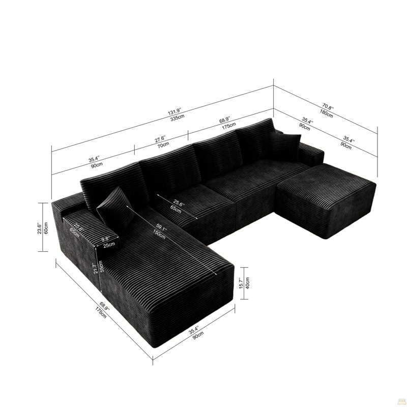 Siège modulaire modulaire pour canapé, canapé rembourré compressé, aucun assemblage requis, combinaison gratuite de 4 pièces