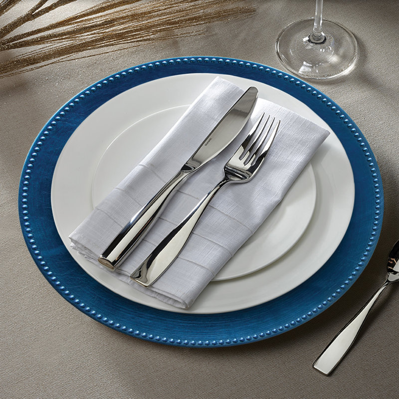 Blue 13" D Beaded Charger Plate, Blue