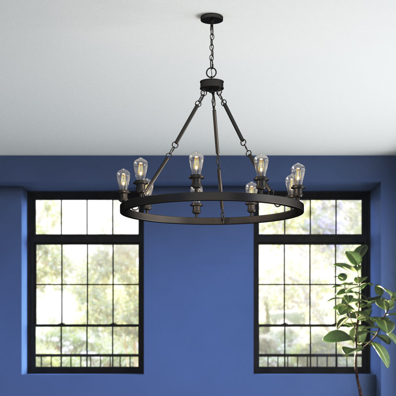 Nicolao 9 - Light Dimmable Wagon Wheel Chandelier, No Bulb Included