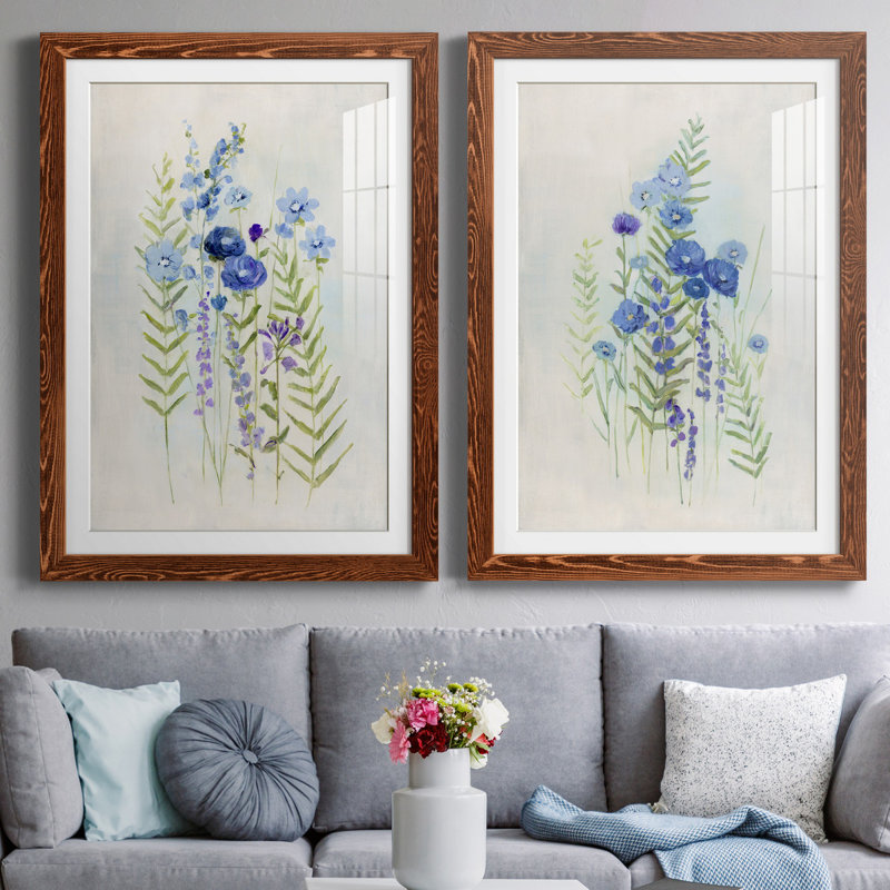 «Cottage Wildflowers I», ensemble de 2 reproductions d'art, H 37,5 po x l 55 po x P 1,5 po, Papier avec cadre érable, Blanc