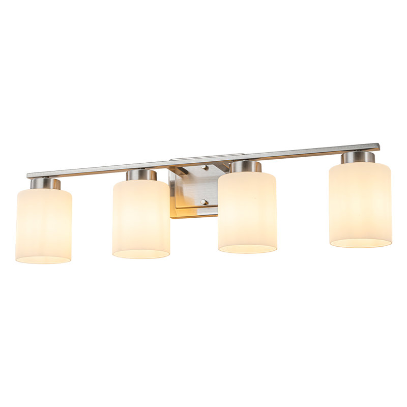 Applique murale moderne 4 lumières pour salle de bain brun foncé avec abat-jour en verre givré Modern Modern, Satin Nickel