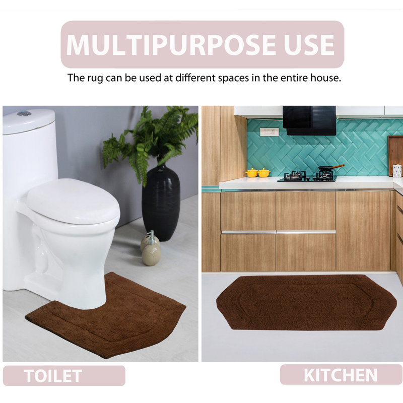 Morissette 100% Cotton Bath Rug, Non-Slip, Quicky Dry, Machine Washable, Absorbent - 3 Piece Set, Chocolat