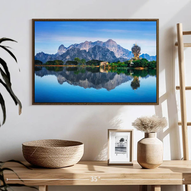 Temple bouddhiste Kyauk Kalap, 25 po x 17 po, Cadre flottant noyer