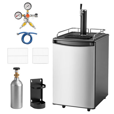 Robinet simple 5,4 pi. Cu. Distributeur de baril de bière Kegerator en argent avec tablettes, bouteille de CO2, ramasse-gouttes et rampe