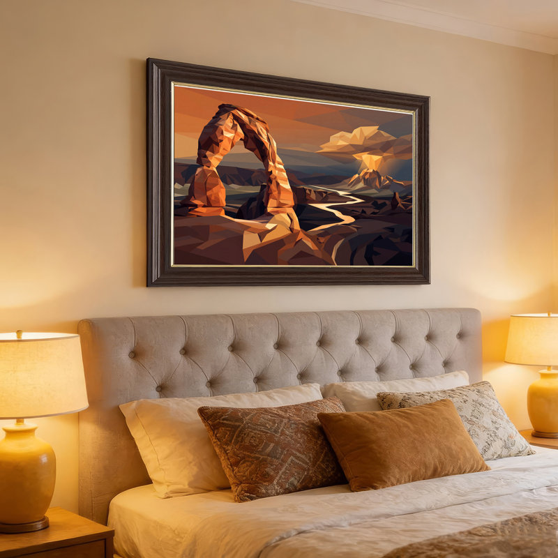 Arche rocheuse orange low poly dans un paysage de montagne désertique - Toile murale, 16"H x 24"W