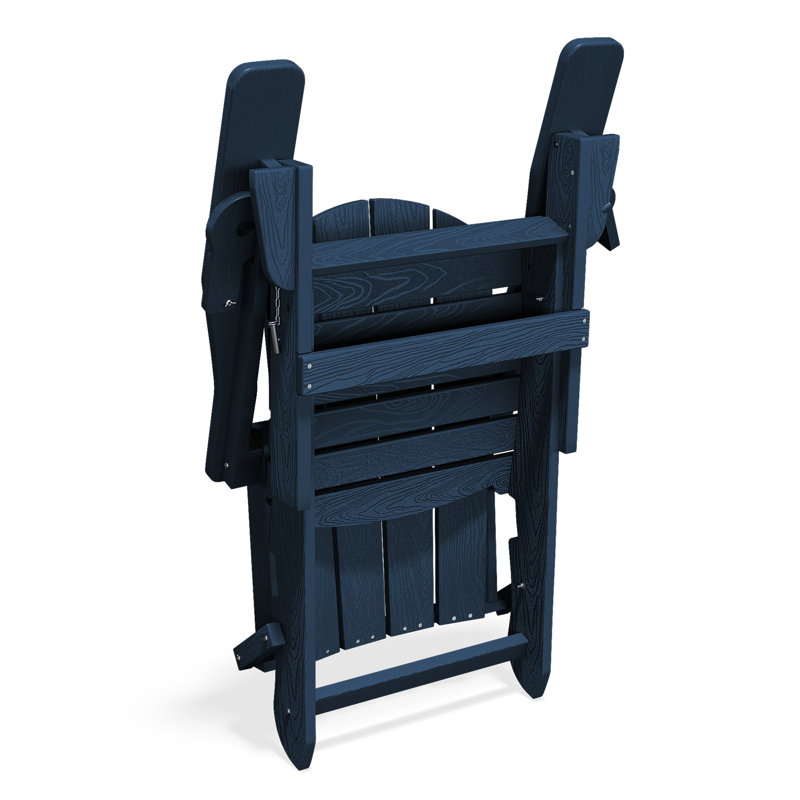 Wolak High Density Polyethylene Folding Adirondack Chair With Double Cup Holder, Navy
