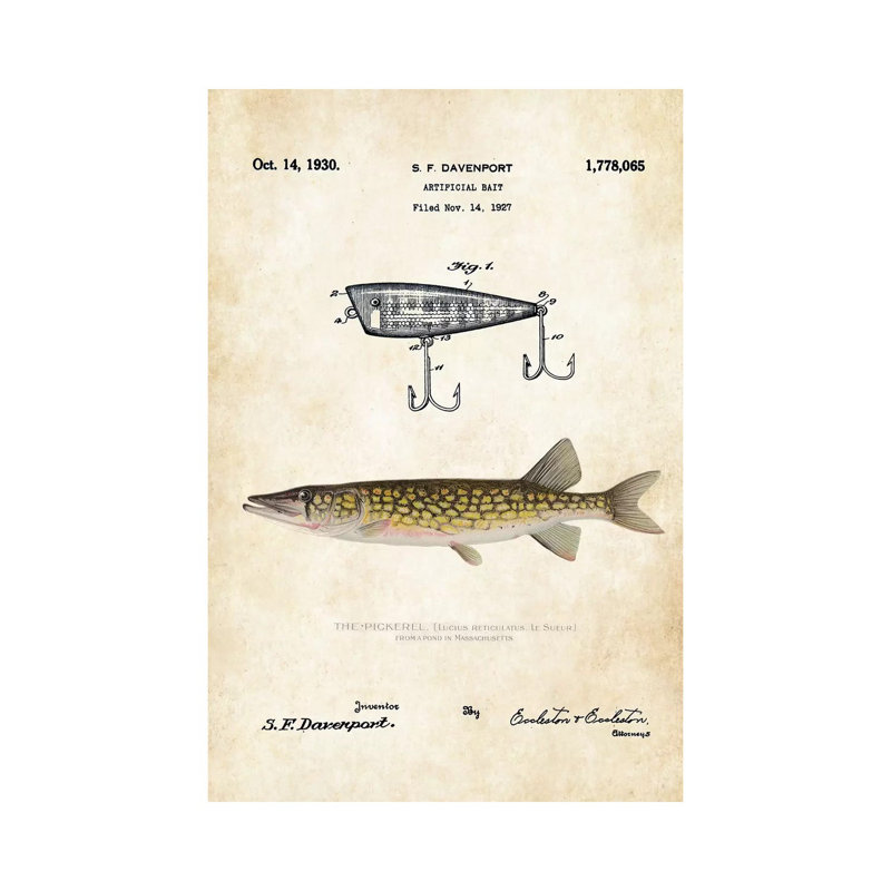 " Pickerel Fishing Lure " by Patent77, 12" H x 8" W x 0.75" D