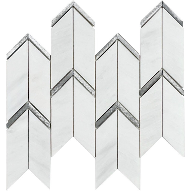 Carreau de mosaïque à chevrons / chevrons 2 "x 5" Harper, Blanc oriental