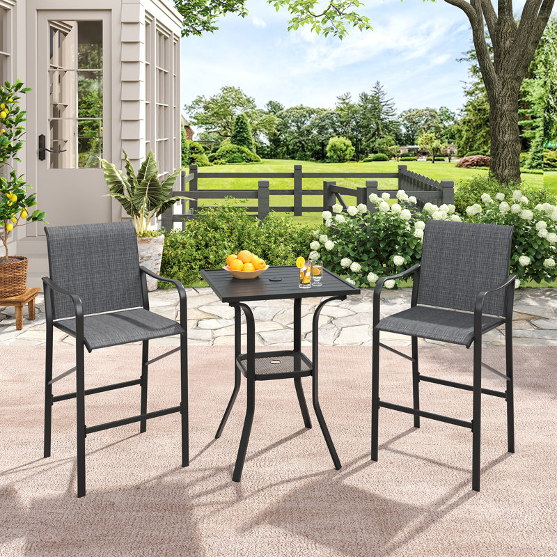 3 Pieces Patio Bar Height Set with Square Bar Table and PVC-coated polyester Bar Chairs, Grey