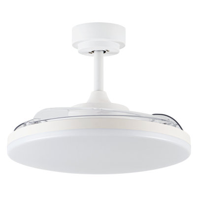 42" Retractable Blade DC Ceiling Fan with Light and Remote, Color Adjustable LED Fandelier Ceiling Fan, Patented Design Technology, White