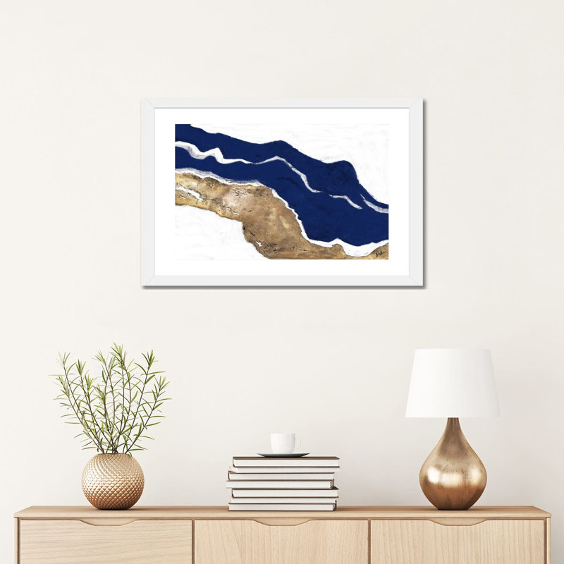 Marine et or Tierra I par Patricia Pinto-impression, H 16 po x l 24 po x P 1 po, Papier encadré blanc, Blanc