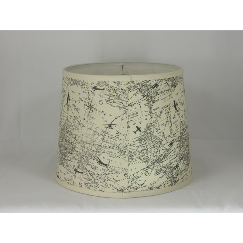 Abat-jour tambour en coton (Spider) World Map en ivoire et noir, H 12 po x l 16 po x P 16 po