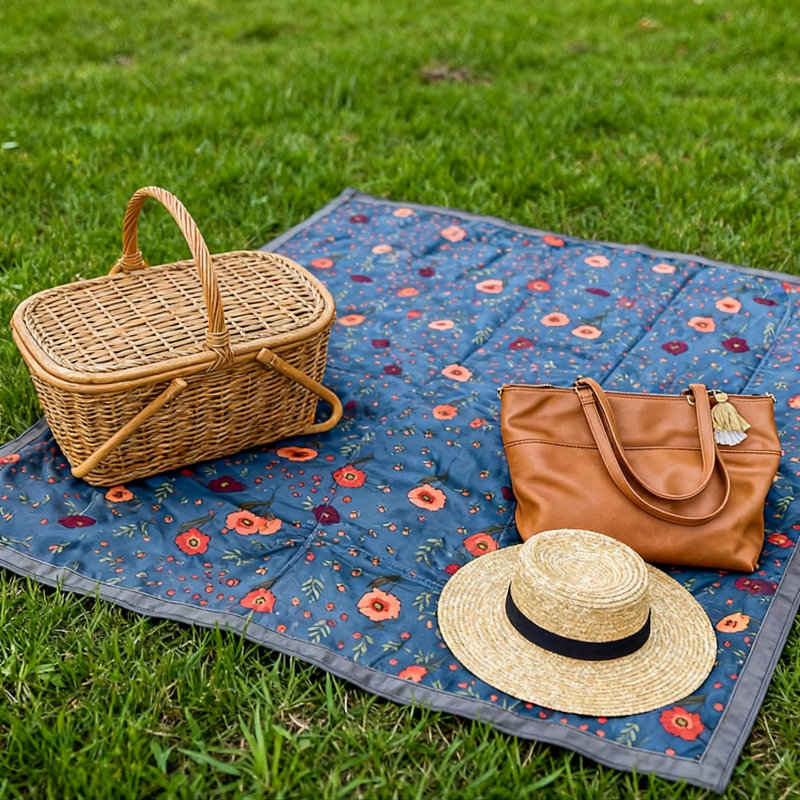 Couverture d'extérieur pour pique-nique et plage, 1 couche (coquelicot de minuit)