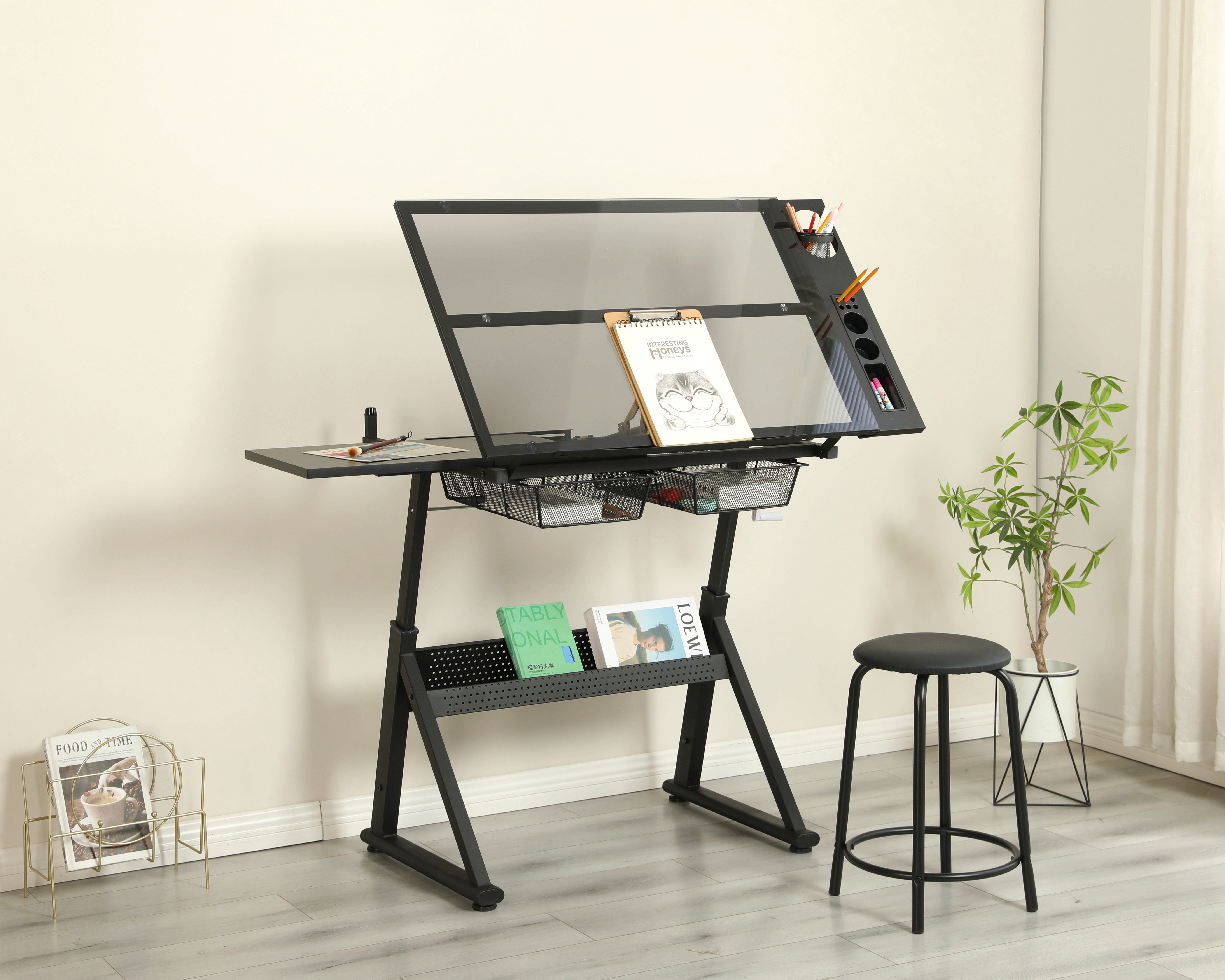 Rotable Drawing Rack SHANRUGUOJI Hand Crank Adjustable Tempered Glass Drafting Drawing And ...