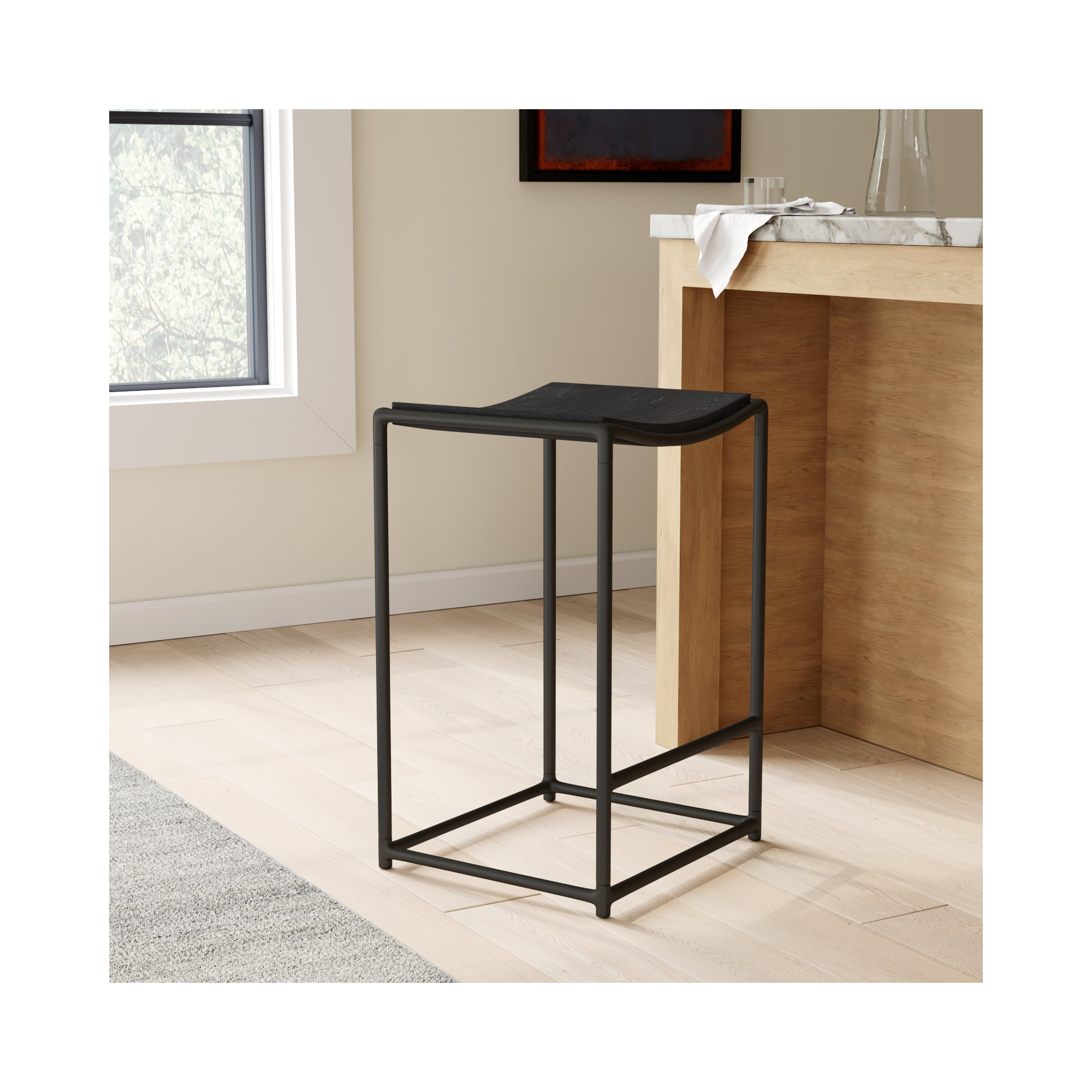Galina Textured Wood w/ Metal Counter Stool, Black