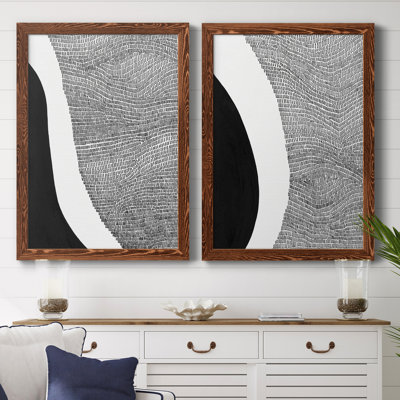 Toile encadrée noire et blanche abstraite de qualité supérieure - prête à être accrochée