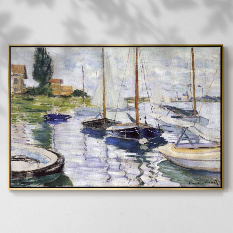 " Boats At Petit ", 17" H x 25" W x 2" D, Gold