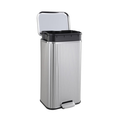 Stainless Steel Step Garbage Can with Soft-Close Lid and Removable Inner Bucket for Living Room, Kitchen and Bathroom