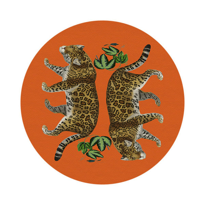 Leopard Seeing Double Pebble 16" Vinyl Placemat, Orange
