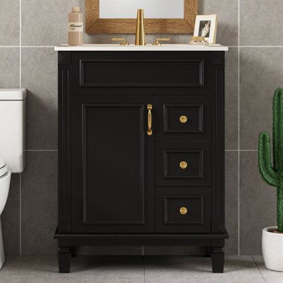 Meuble-lavabo 24 po avec lavabo en céramique - Petite armoire de lavabo avec 2 tiroirs et tablette réglable