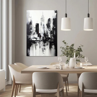 1Pc Framed Canvas Poster Print Future City Skyline, Abstract Building Complex, Black and White Ink Abstract Style Wall Art Decor, Perfect for Room Dec