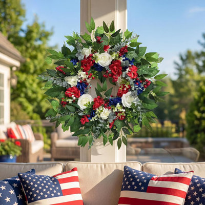 Couronne de 24 pouces le 4 juillet, couronnes patriotiques pour la porte d'entrée, couronnes de porte rouge blanc bleu printemps été pour la fête de l'Indépendance, couronnes du jour du souvenir pour décoration de fenêtre murale de porte d'entrée