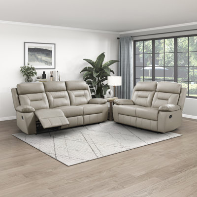 Huskins Modern & Contemporary Manual Reclining 2-Piece Living Room Set with 100% Top Grain Leather Seating Surfaces, Effortless Tab Pull Motion & Foam by Latitude Run
