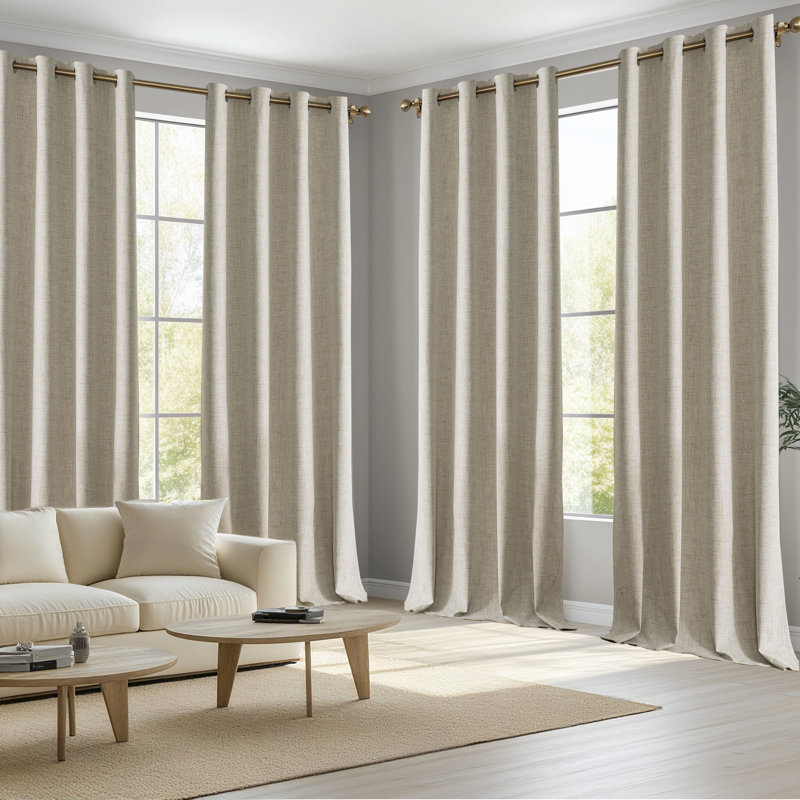 （4pcs）100% Polyester Burlap Blackout Curtains For Bedroom Metal Grommets Curtains 4 Panels Set, Linen, 52" W x 90" L