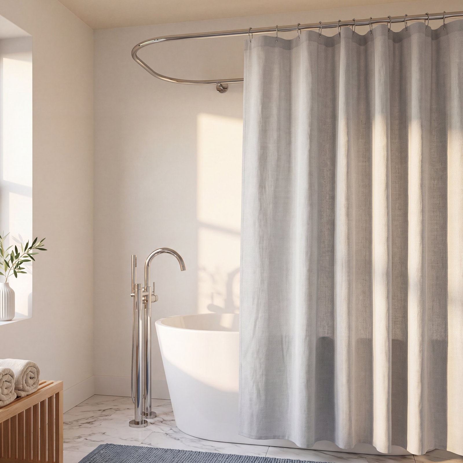 Linen-Look Textured Woven Shower Curtains, Gray