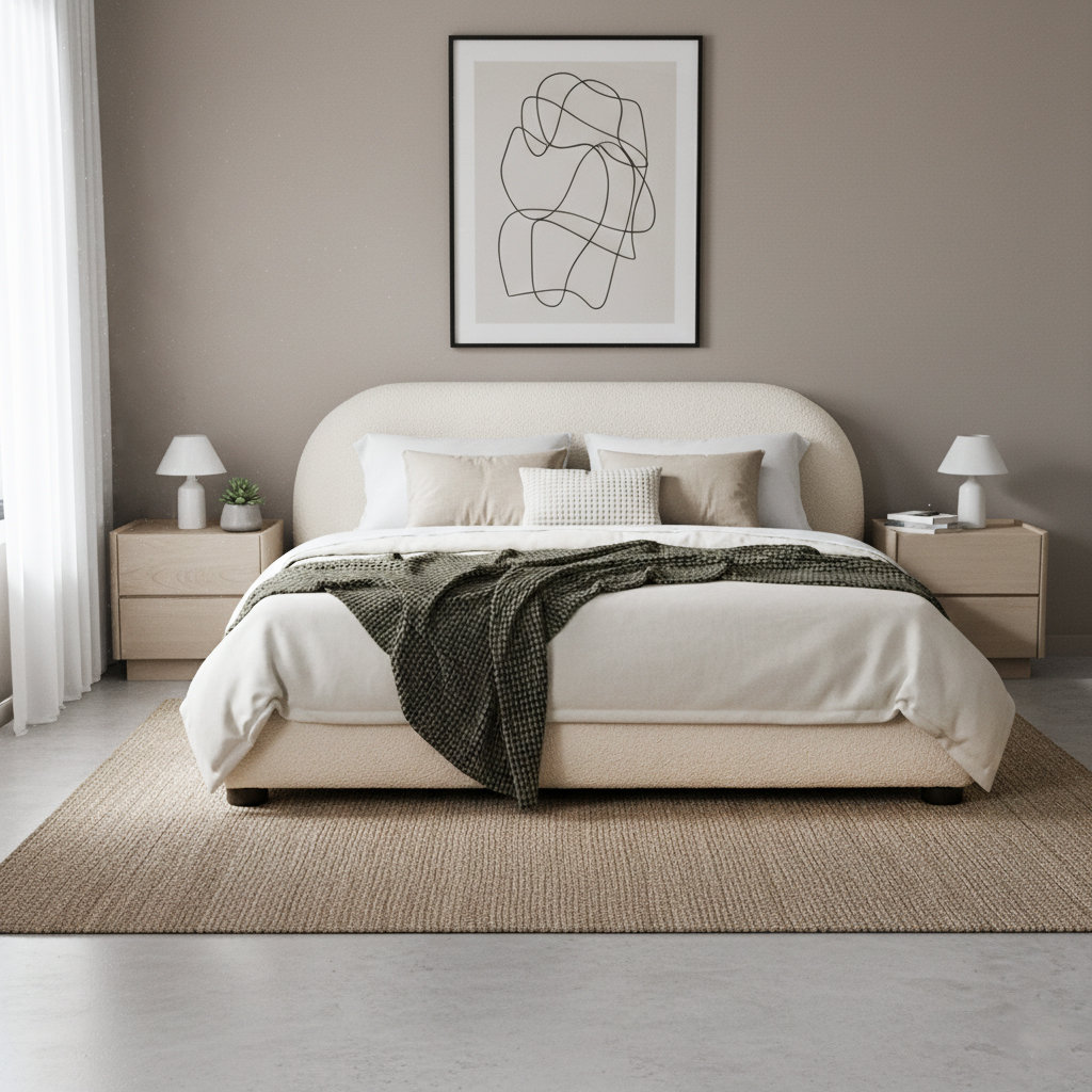 Tesso Upholstered Platform Bed, Cream, King