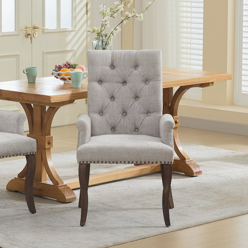 Chaise de salle à manger rembourrée en tissu Chenille, Beige
