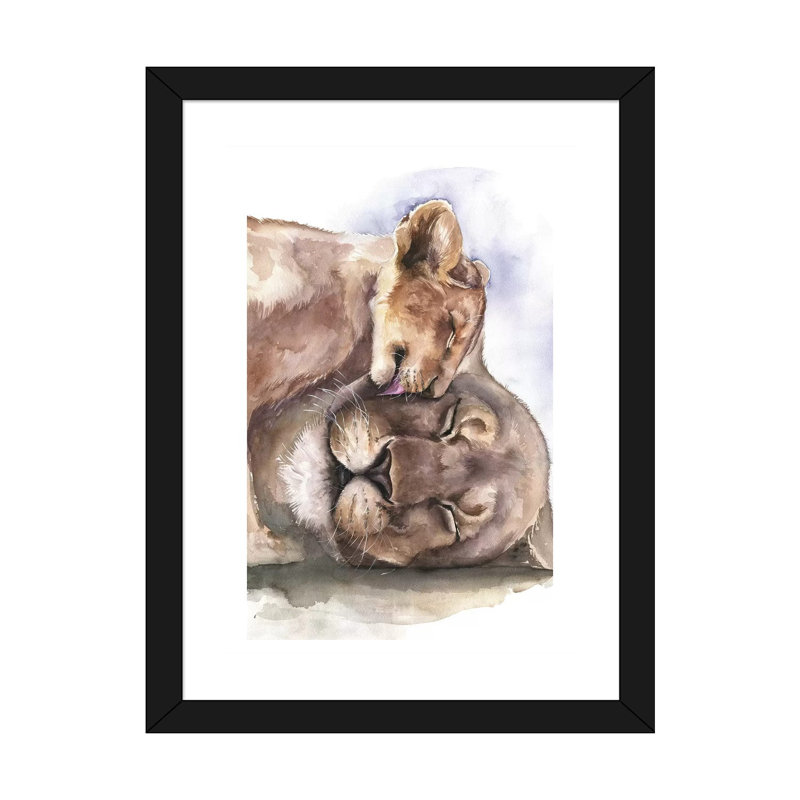 Happy Lions, art encadré, H 32 po x l 24 po x P 1 po, Papier encadré noir