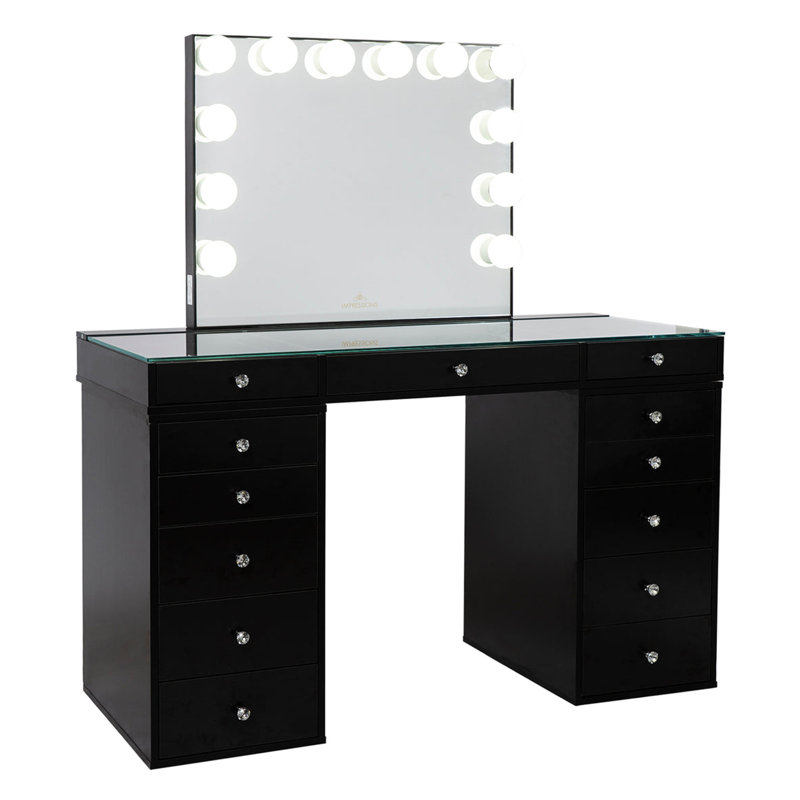 Gaile Slaystation Plus 2.0 Makeup Table with Vanity Mirror , 5 Drawer Units Bundle for Makeup Storage, Pro Black (LCD)