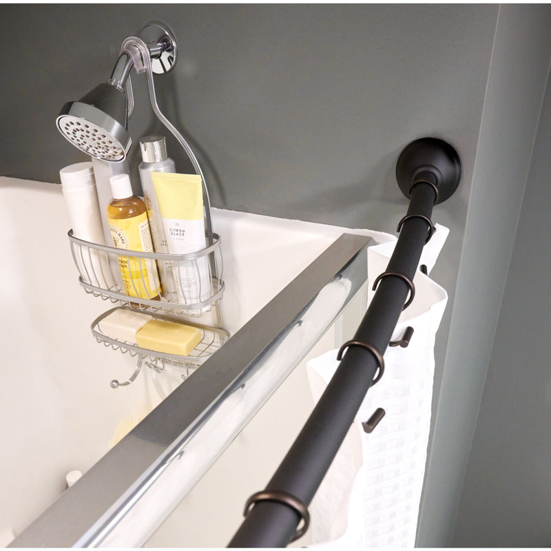 Adjustable Brushed Silver Curved Shower Curtain Rod