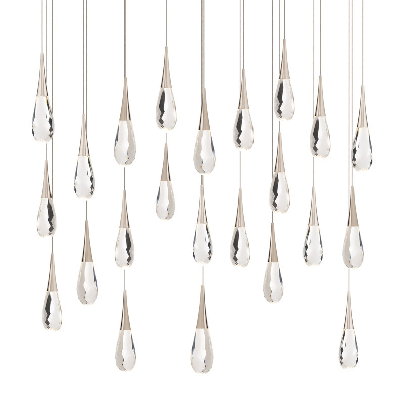 Hibiscus 23 Light Crystal LED Multi-Light Pendant, Polished Nickel, 23
