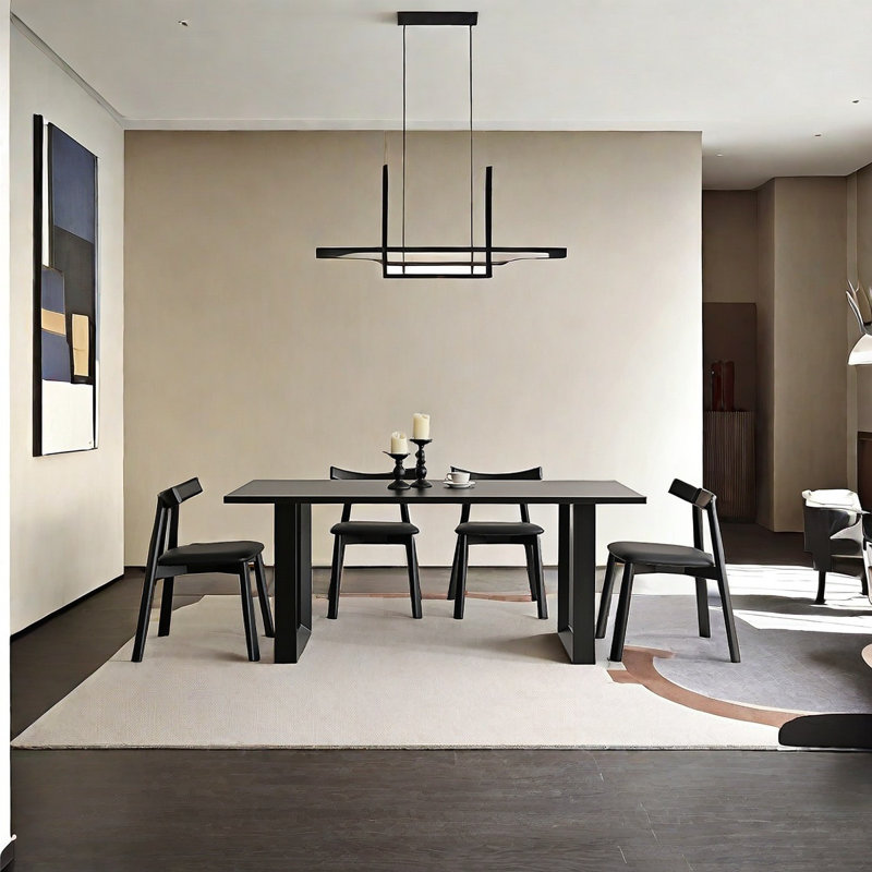 Minimalist Dining Table with Rock Slab Surface, 29.5"H x 86.6"L x 39.4"W