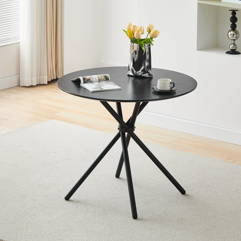 Bermea Round Metal Base Dining Table, Black