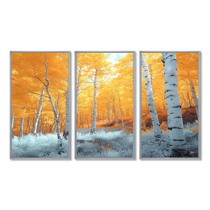 - Ensemble de décoration murale forêt, H 28 po x l 36 po x P 1 po, Toile avec cadre flottant noir