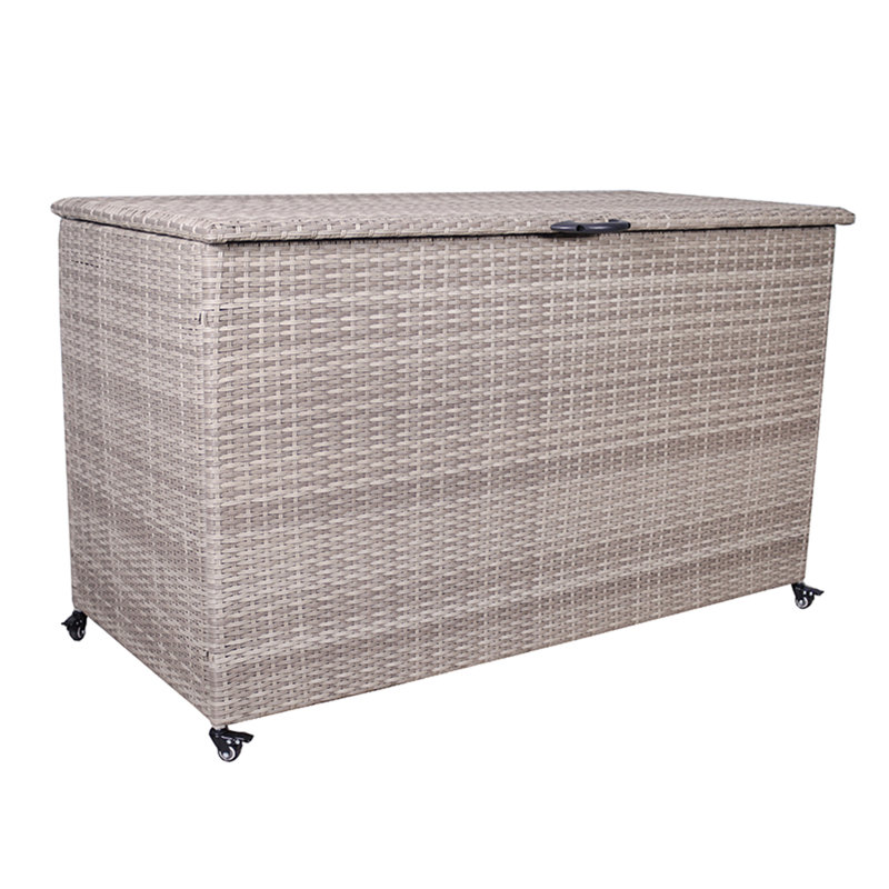 Ebern Designs 157 cm W 826 L Wicker Deck Box with Wheels, Beige