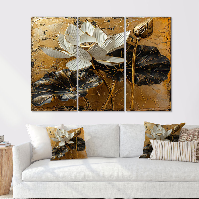 Boncelles - lot d'art mural lotus, Toile tendue, H 32 po x l 48 po x P 1 po