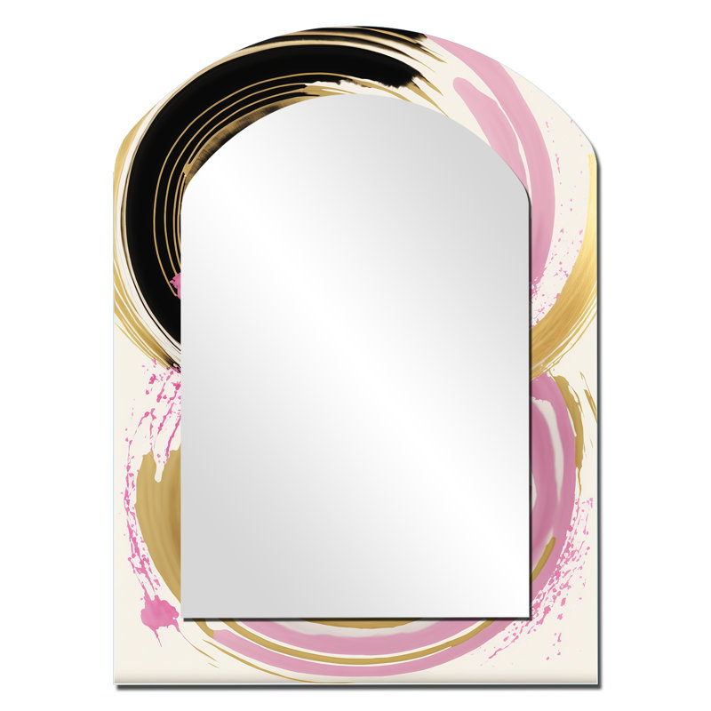 Pink And Gold Curves IV - Marble Arch Decorative Mirror, Modern Asymmetrical Wall Mirror, Printed Metal Art, 34" x 25"