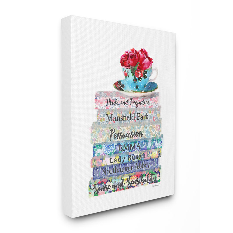 «Floral Book Stack Tea Cup», impression, H 20 po x l 16 po x P 1,5 po, Toile tendue