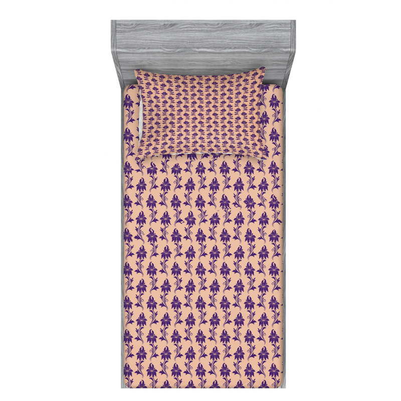 Microfiber Floral Fitted Sheet, Twin Fitted Sheet with 1 Pillowcase