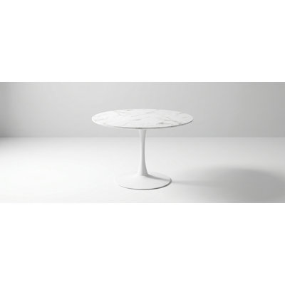 42.1-Inch Round Pedestal Dining Table with White Marble-Look Top, Versatile Mid-Century Style Table for Dining, Living Room, or Office Use