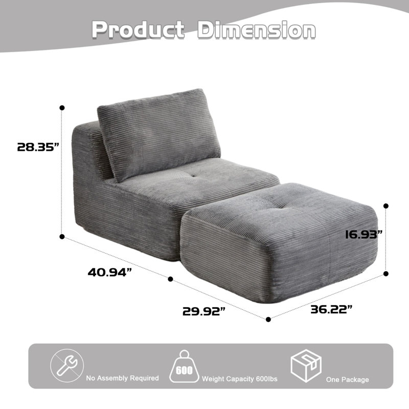 Chaise longue simple en velours côtelé avec mousse à mémoire de forme, idéale pour le salon et les animaux de compagnie. Mobile et facile à assembler, elle est disponible en gris avec un rembourrage haute résilience et un design moderne inspiré des jeux vidéo.
