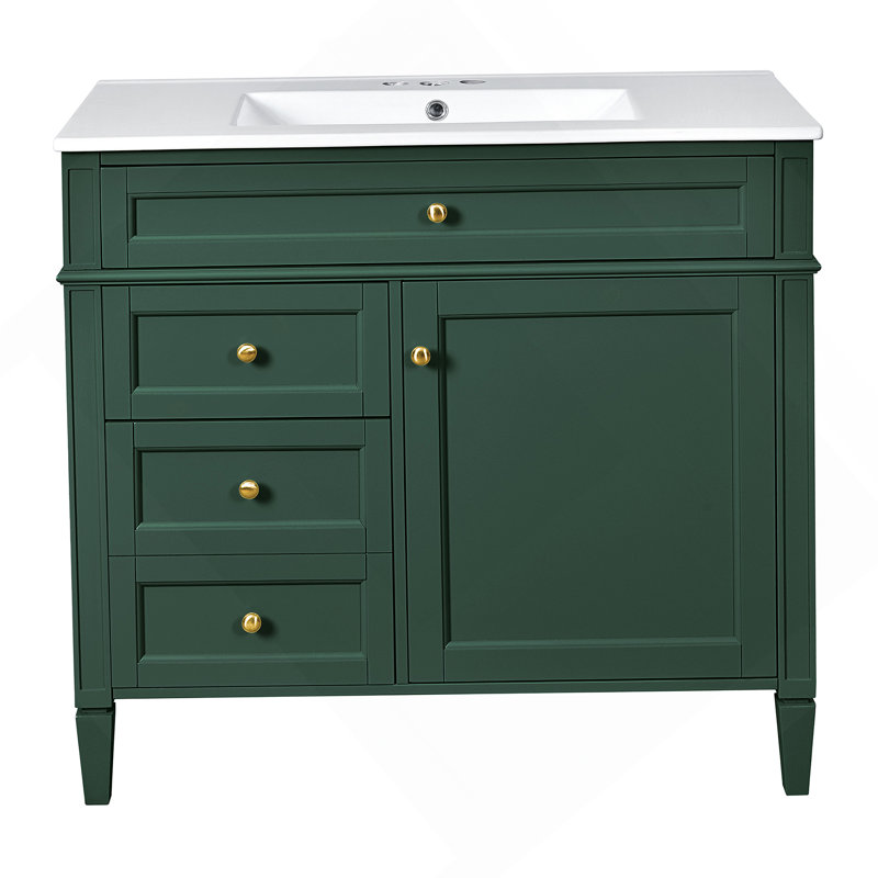 Meuble-lavabo de salle de bain 30 po avec lavabo supérieur, meuble-lavabo moderne avec 2 tiroirs et tiroir basculant, meuble-lavabo simple