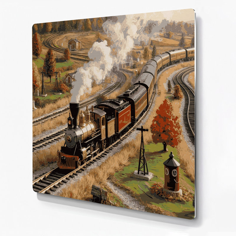 Transport, ensemble de train miniature, art mural en métal brun, H 16 po x l 16 po