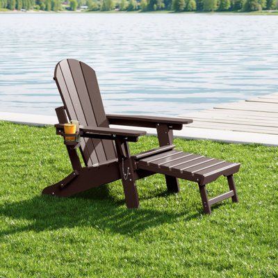 Chaise Adirondack d'extérieur réglable et pliante avec porte-gobelet et repose-pieds dissimulé