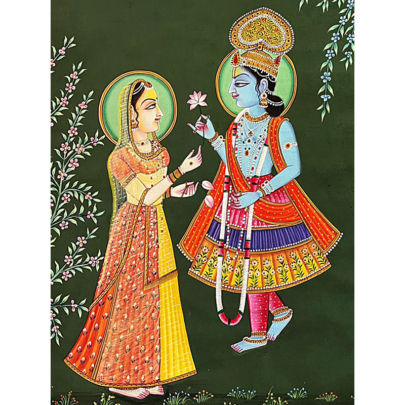 Shri Krishna offrant une fleur à Radha | Art Pichwai | Décoration murale
